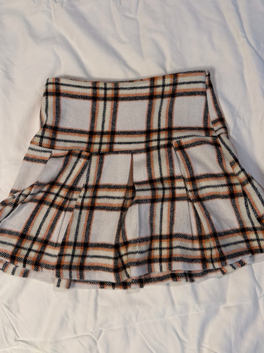 Plaid A-Line Mini Skirt in Cream and Black